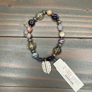 Peyote Bird Free Spirit Sterling Silver Leaf Natural Stone Stacking Bracelet NWT